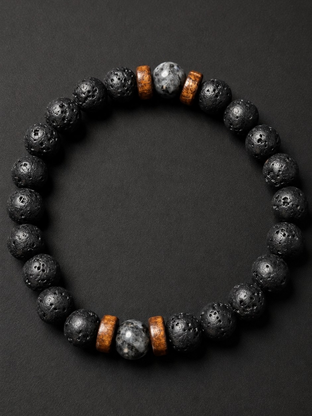 Black Lava Stone Bracelet with Brown Accents